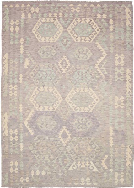 Tappeto Kilim Afghanistan Astratto Grigio Lavanda Verde 206x288 Cm