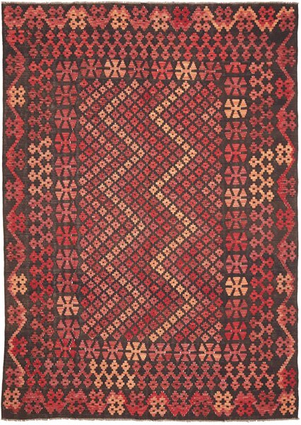 Tappeto Kilim Afghanistan Geometrico Rosso Nero 207x292 Cm