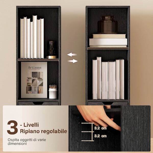 HOMCOM Scaffale Libreria a 4 Ripiani Aperti con Armadietto e Cassetto, 30x24x158 cm, Nero | Aosom Italy