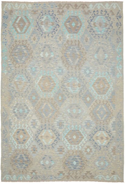 Tappeto Kilim Afghanistan Geometrico Beige Azzurro Marrone 204x298 Cm