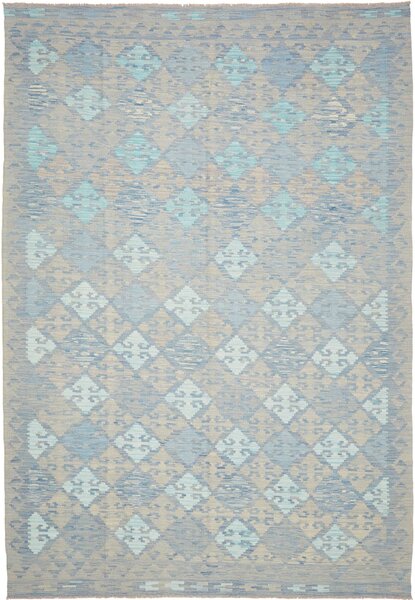 Tappeto Kilim Afghanistan Geometrico Azzurro Beige 204x295 Cm