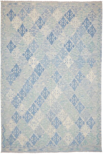 Tappeto Kilim Afghanistan Geometrico Azzurro Blu 207x302 Cm