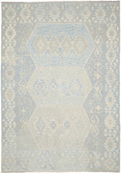 Tappeto Kilim Afghanistan Tribale Azzurro Beige Chiaro 206x297 Cm