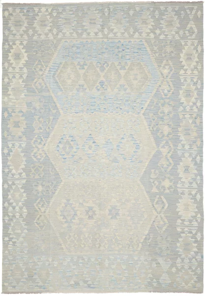 Tappeto Kilim Afghanistan Tribale Azzurro Beige Chiaro 206x297 Cm