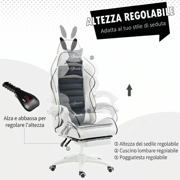 Vinsetto Sedia Gaming Reclinabile con Poggiapiedi e Cuscini, Orecchie da Coniglio e Altezza Regolabile, Nero | Aosom Italy