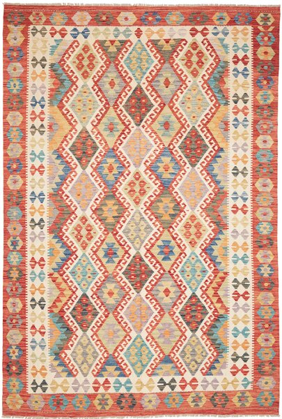 Tappeto Kilim Afghanistan Astratto Terracotta Crema 199x293 Cm