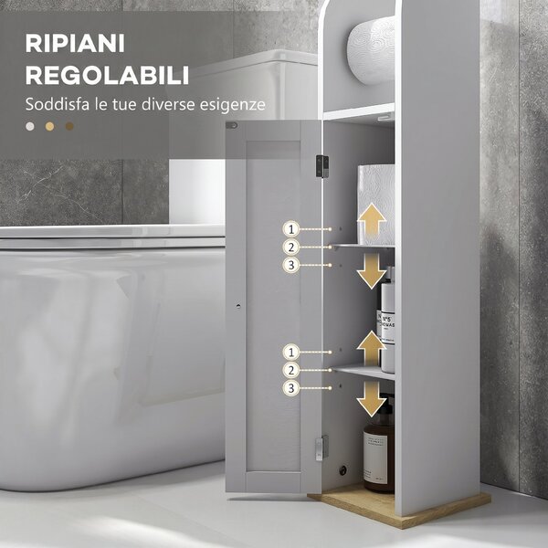 Kleankin Mobile Bagno Salvaspazio con Porta Carta Igienica e Ripiani, Mobiletto Stretto Moderno per Lavanderia, 20x20x80 cm, Bianco | Aosom Italy