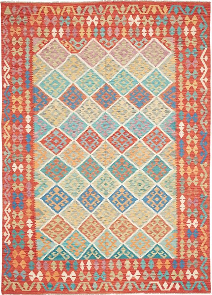 Tappeto Kilim Afghanistan Geometrico Corallo Multicolore 205x289 Cm