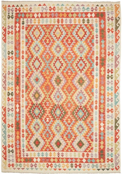 Tappeto Kilim Afghanistan Astratto Arancio Multicolore 208x295 Cm