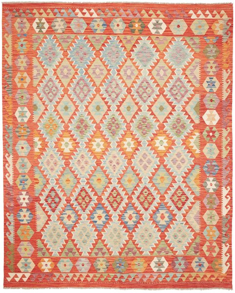 Tappeto Kilim Afghanistan Geometrico Rosso Mattone Azzurro 211x257 Cm