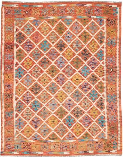 Tappeto Kilim Afghanistan Astratto Arancio Policromo 201x247 Cm