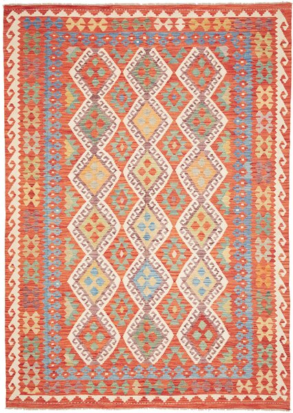 Tappeto Kilim Afghanistan Astratto Arancio Blu 209x289 Cm