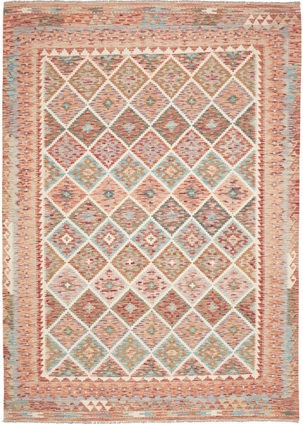 Tappeto Kilim Afghanistan Astratto Corallo Azzurro 206x284 Cm