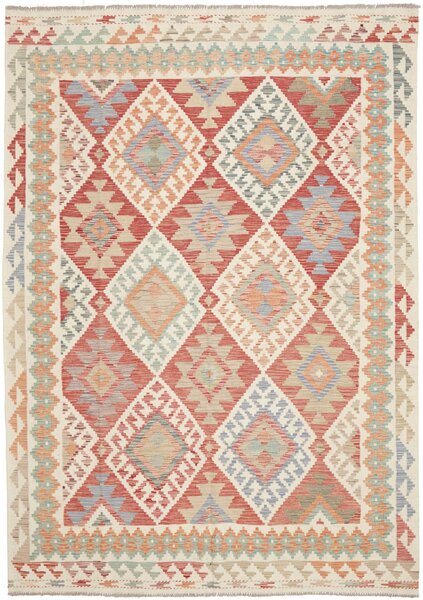 Tappeto Kilim Afghanistan Geometrico Terracotta Beige 192x261 Cm