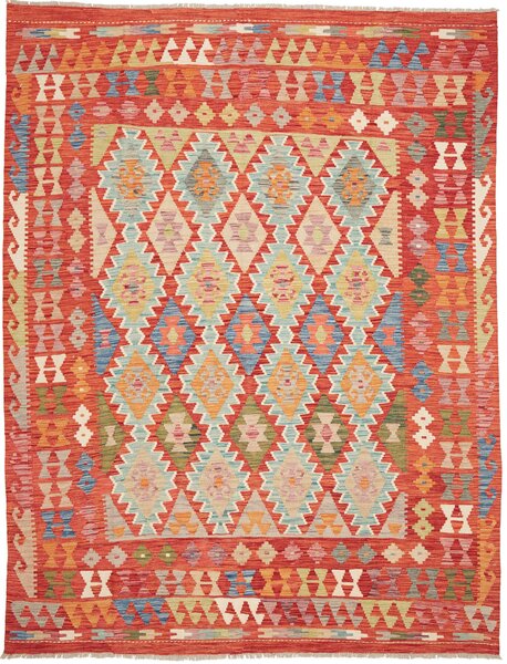 Tappeto Kilim Afghanistan Astratto Rosso Multicolore Vivace 204x263 Cm