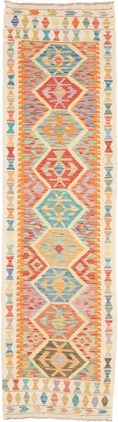 Tappeto Kilim Afghanistan Geometrico Multi-colore Vivace 78x290 Cm