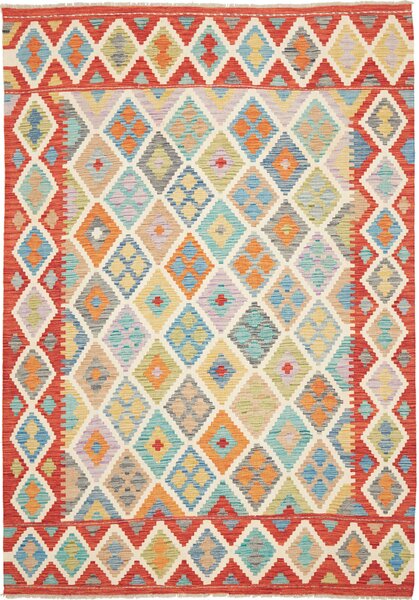 Tappeto Kilim Afghanistan Geometrico Multicolore Rosso 177x254 Cm