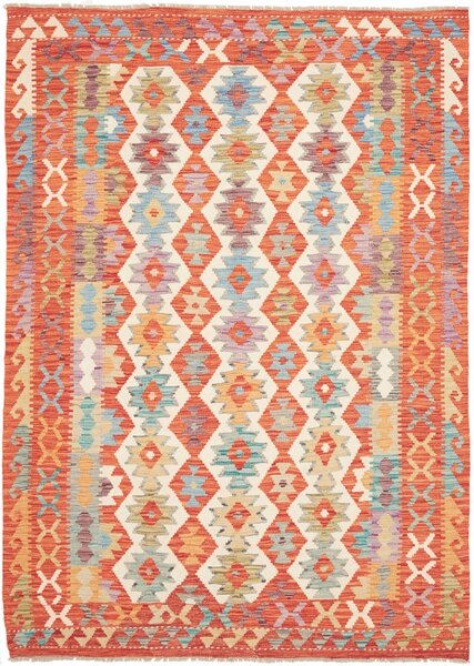 Tappeto Kilim Afghanistan Geometrico Arancio Beige 173x247 Cm