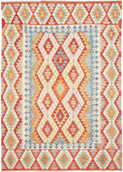 Tappeto Kilim Afghanistan Geometrico Terracotta Azzurro 171x242 Cm