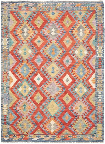 Tappeto Kilim Afghanistan Geometrico Rosso Blu 177x243 Cm