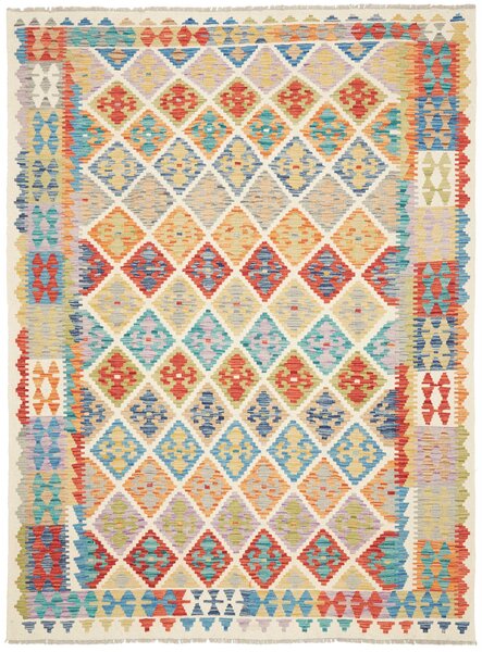 Tappeto Kilim Afghanistan Geometrico Crema Vivace 175x235 Cm