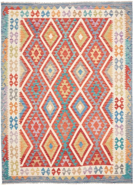 Tappeto Kilim Afghanistan Geometrico Rosso Blu 178x241 Cm