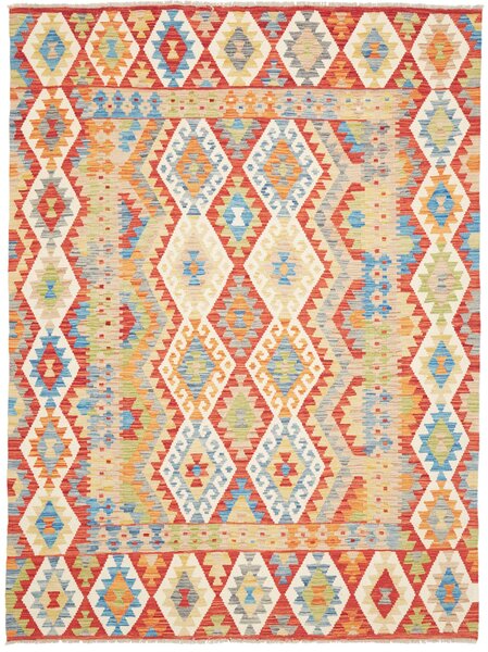 Tappeto Kilim Afghanistan Geometrico Multicolore Rosso 177x237 Cm