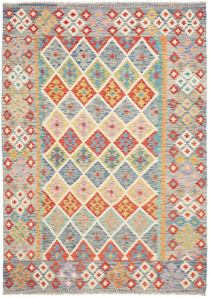 Tappeto Kilim Afghanistan Geometrico Multicolore Azzurro 174x242 Cm