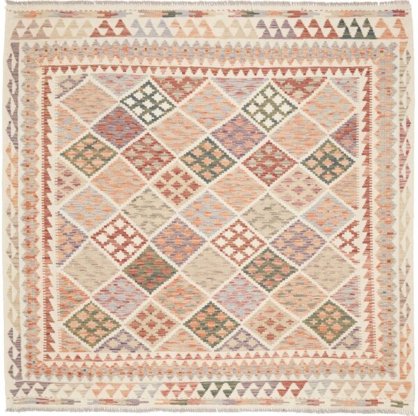 Tappeto Kilim Afghanistan Astratto Multicolore Pastello 206x199 Cm