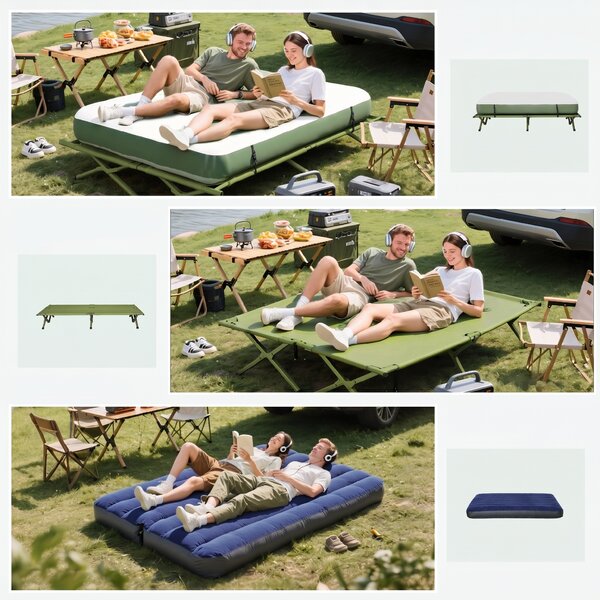Outsunny Set da Campeggio Tenda Letto 2 Persone Materasso Gonfiabile con Borsa per il Trasporto in Polietilene, Verde Scuro
