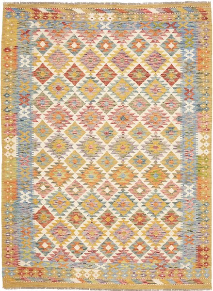 Tappeto Kilim Afghanistan Geometrico Crema Oro 176x241 Cm