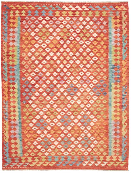 Tappeto Kilim Afghanistan Astratto Rosso Arancio Multicolore 182x239 Cm