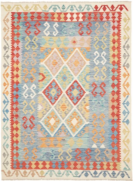 Tappeto Kilim Afghanistan Geometrico Blu Rosso 178x242 Cm