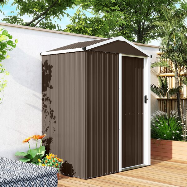 Outsunny Casetta da Giardino con Porta Scorrevole Bloccabile, Capanno in Acciaio 1.1m², 136x87x179 cm, Marrone | Aosom Italy
