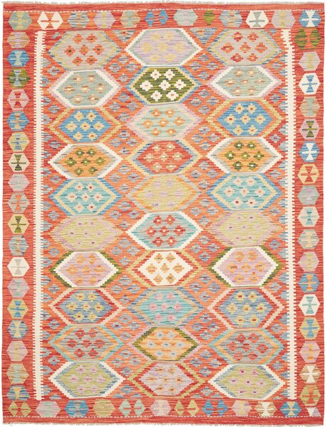 Tappeto Kilim Afghanistan Geometrico Arancio Multicolore 180x237 Cm