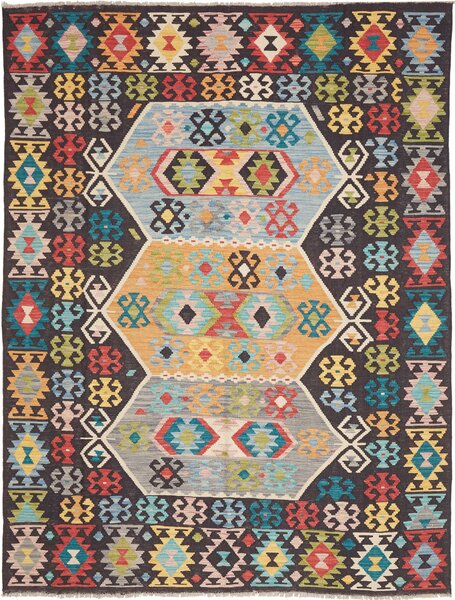 Tappeto Kilim Afghanistan Geometrico Antracite Multicolore 177x233 Cm