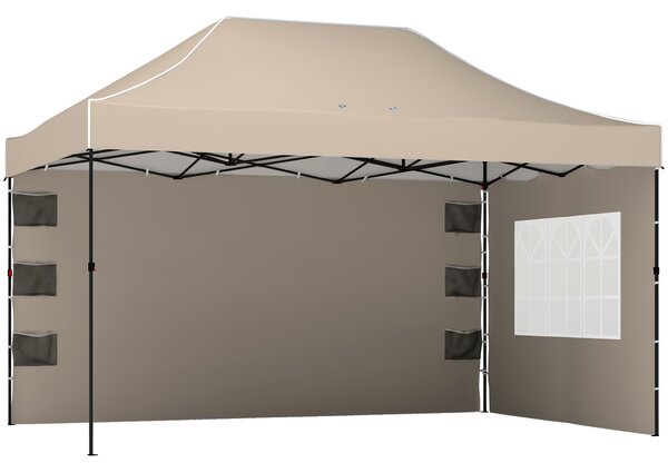 Outsunny Gazebo 3x4.3m, UPF50+ Tetto, Pareti, Borsa Ruote, Tenda Giardino, Marrone Sabbia | Aosom Italy