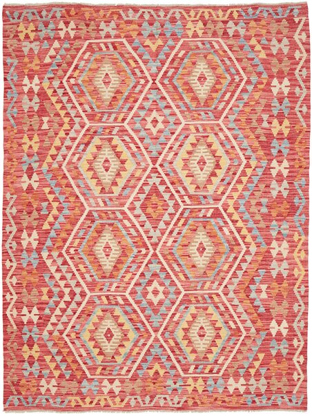 Tappeto Kilim Afghanistan Geometrico Rosso Giallo 184x241 Cm