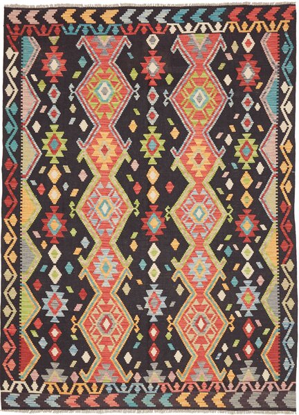 Tappeto Kilim Afghanistan Geometrico Scuro Multicolore 168x232 Cm