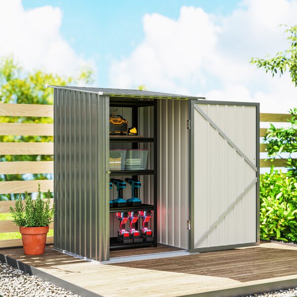 Outsunny Casetta da Giardino con Porta a Battente, Capanno Porta Attrezzi in Acciaio Galvanizzato, 100x104x160 cm, Argento | Aosom Italy