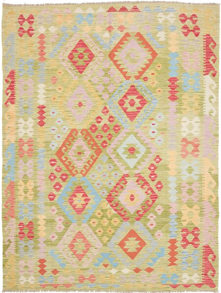 Tappeto Kilim Afghanistan Geometrico Verde Rosa 182x245 Cm