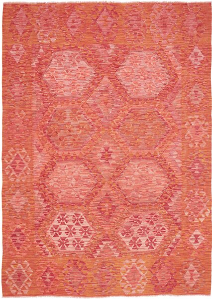 Tappeto Kilim Afghanistan Geometrico Arancio Rosso Terracotta 171x248 Cm