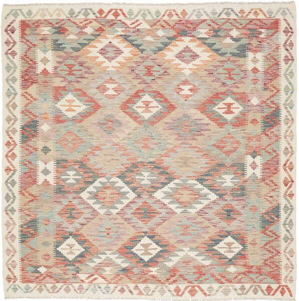 Tappeto Kilim Afghanistan Geometrico Beige Azzurro 196x195 Cm