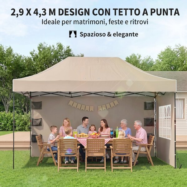 Outsunny Gazebo 3x4.3m, UPF50+ Tetto, Pareti, Borsa Ruote, Tenda Giardino, Marrone Sabbia | Aosom Italy