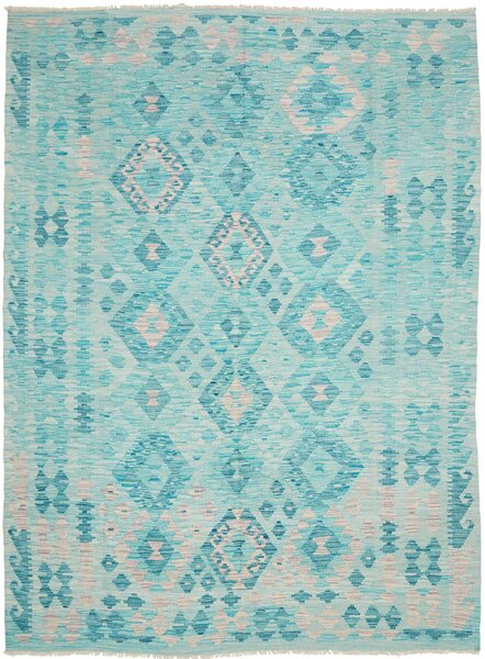 Tappeto Kilim Afghanistan Geometrico Azzurro Acquamarina 181x244 Cm