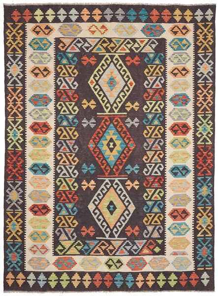 Tappeto Kilim Afghanistan Geometrico Antracite Multicolore 180x242 Cm