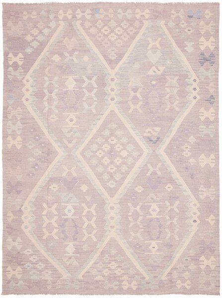 Tappeto Kilim Afghanistan Geometrico Lilla Crema Azzurro 180x240 Cm