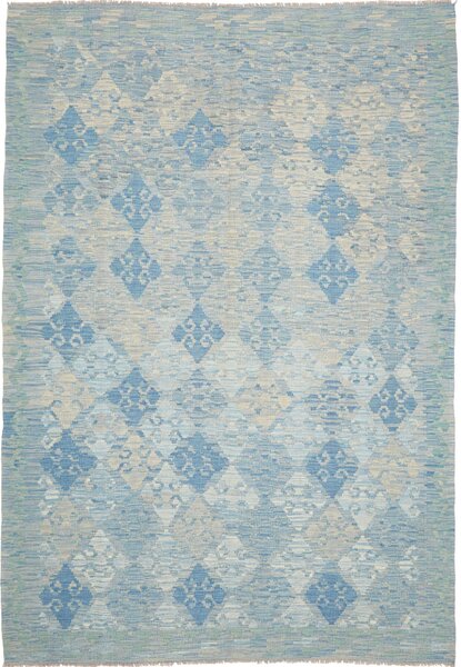 Tappeto Kilim Afghanistan Geometrico Azzurro Crema 175x266 Cm