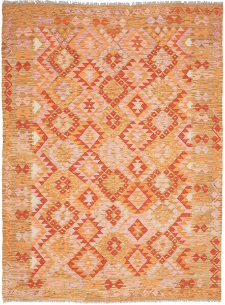 Tappeto Kilim Afghanistan Geometrico Arancio Beige 174x232 Cm
