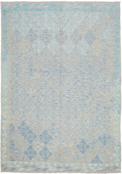Tappeto Kilim Afghanistan Astratto Grigio Azzurro Turchese 174x241 Cm